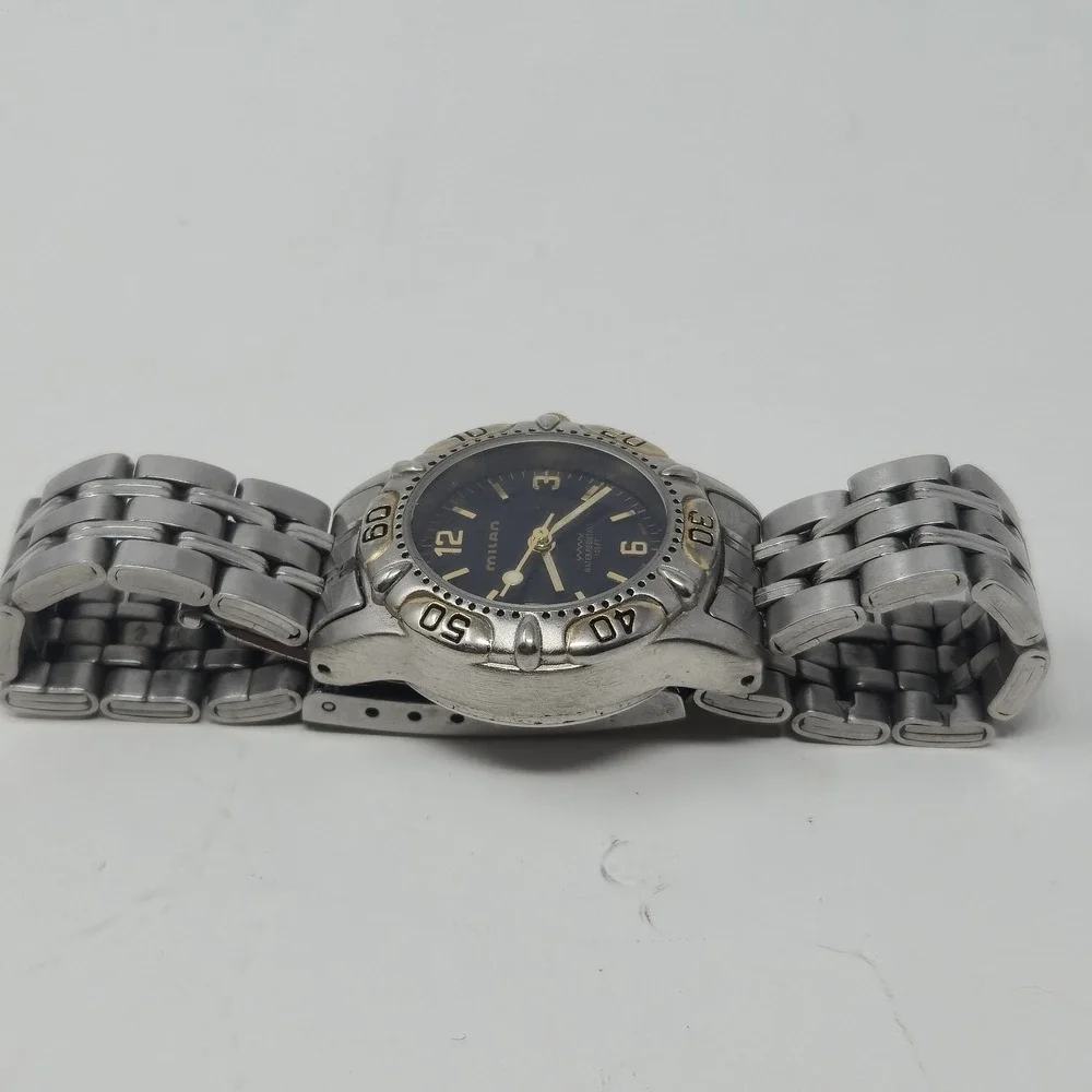 Vintage Milan MZ Berger Watch MLS012 Two-Tone Navy Blue Dial Quartz Wristwatch